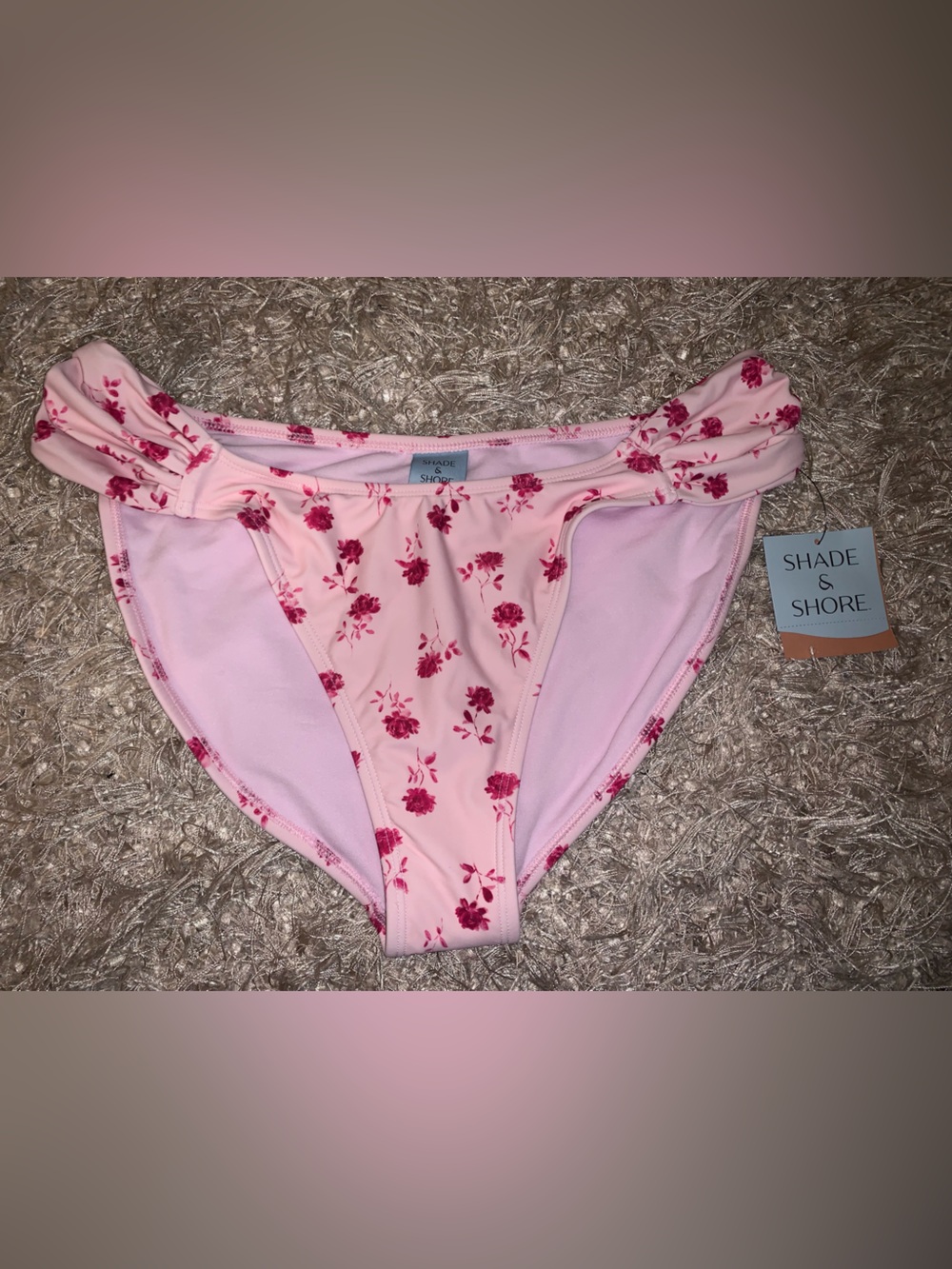 Shade & Shore Pink Floral Bikini Bottoms size L NWT